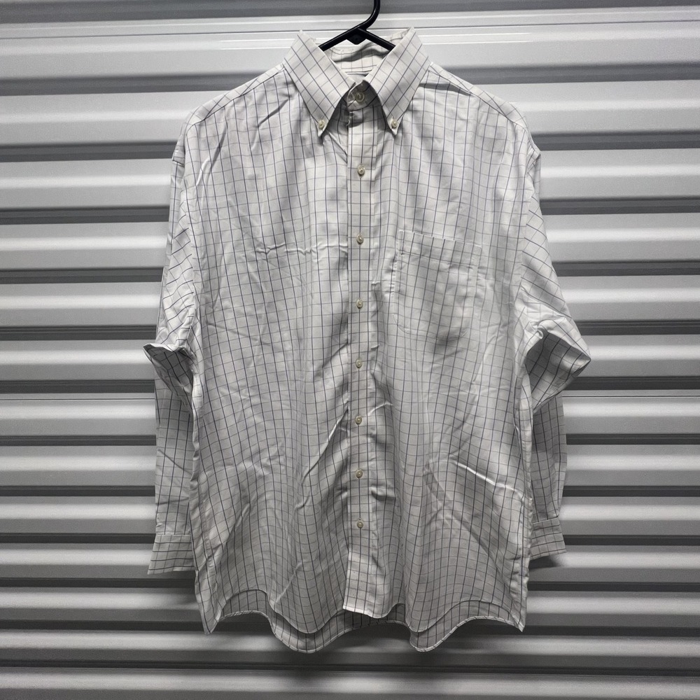 Jos. A. Bank Size 16-34 Mens White Blue Windowpane Check Traveler's Cotton Shirt — photo 3